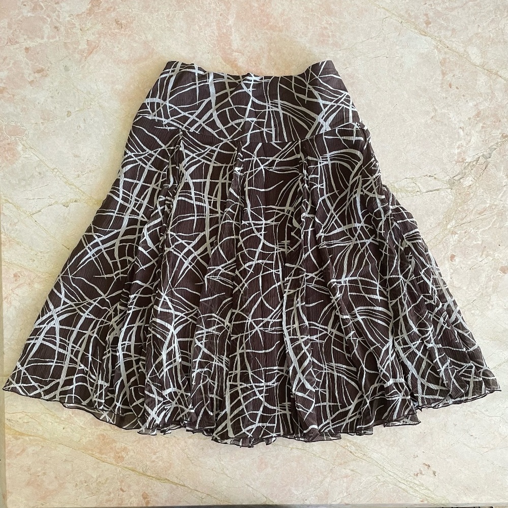 Chico's printed brown and white silk midi skirt